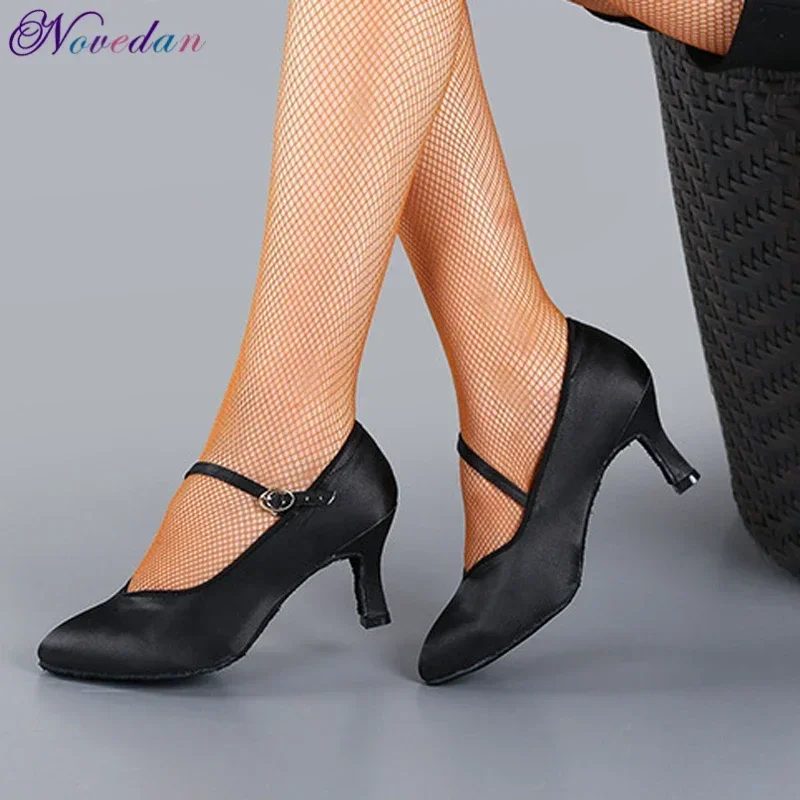 Standard Dance Shoes Women High Heels Ladies Satin Ballroom Dance Shoes Closed Toe Modern Quickstep Foxtrot Waltz Dance Shoes