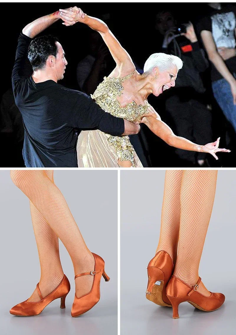 Standard Dance Shoes Women High Heels Ladies Satin Ballroom Dance Shoes Closed Toe Modern Quickstep Foxtrot Waltz Dance Shoes