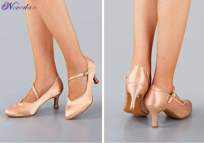 Standard Dance Shoes Women High Heels Ladies Satin Ballroom Dance Shoes Closed Toe Modern Quickstep Foxtrot Waltz Dance Shoes