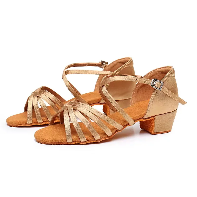 Women Latin Dance Shoes Soft Bottom Sole Girls Dance Practice Sandals Jazz Medium Heel 3.5CM Ballroom Dance Shoes
