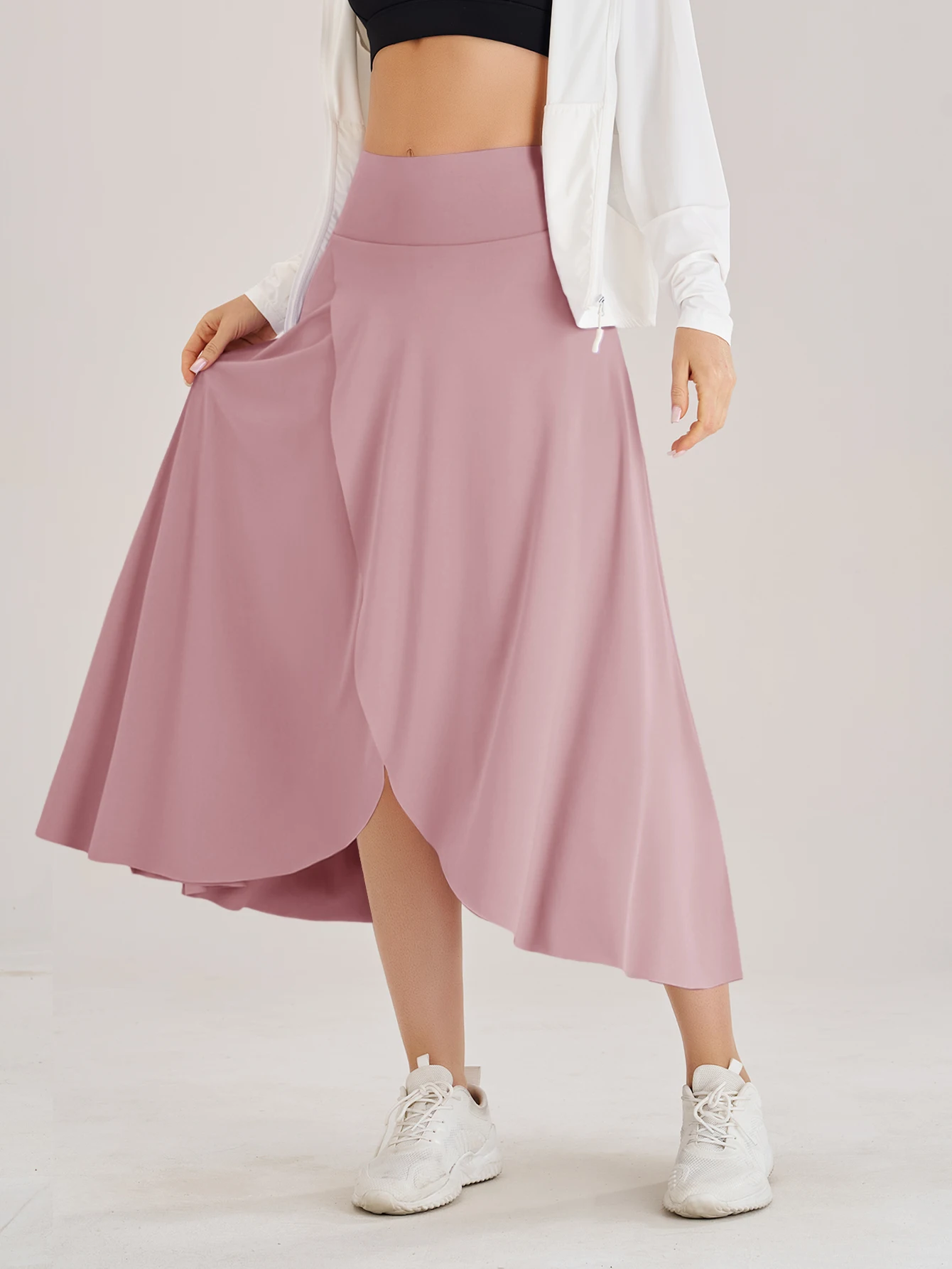 Lady Yoga Tennis Skorts Shorts with Side Pockets and an Opening at the Waist Long dress Fitness Sportswear Workout For Women