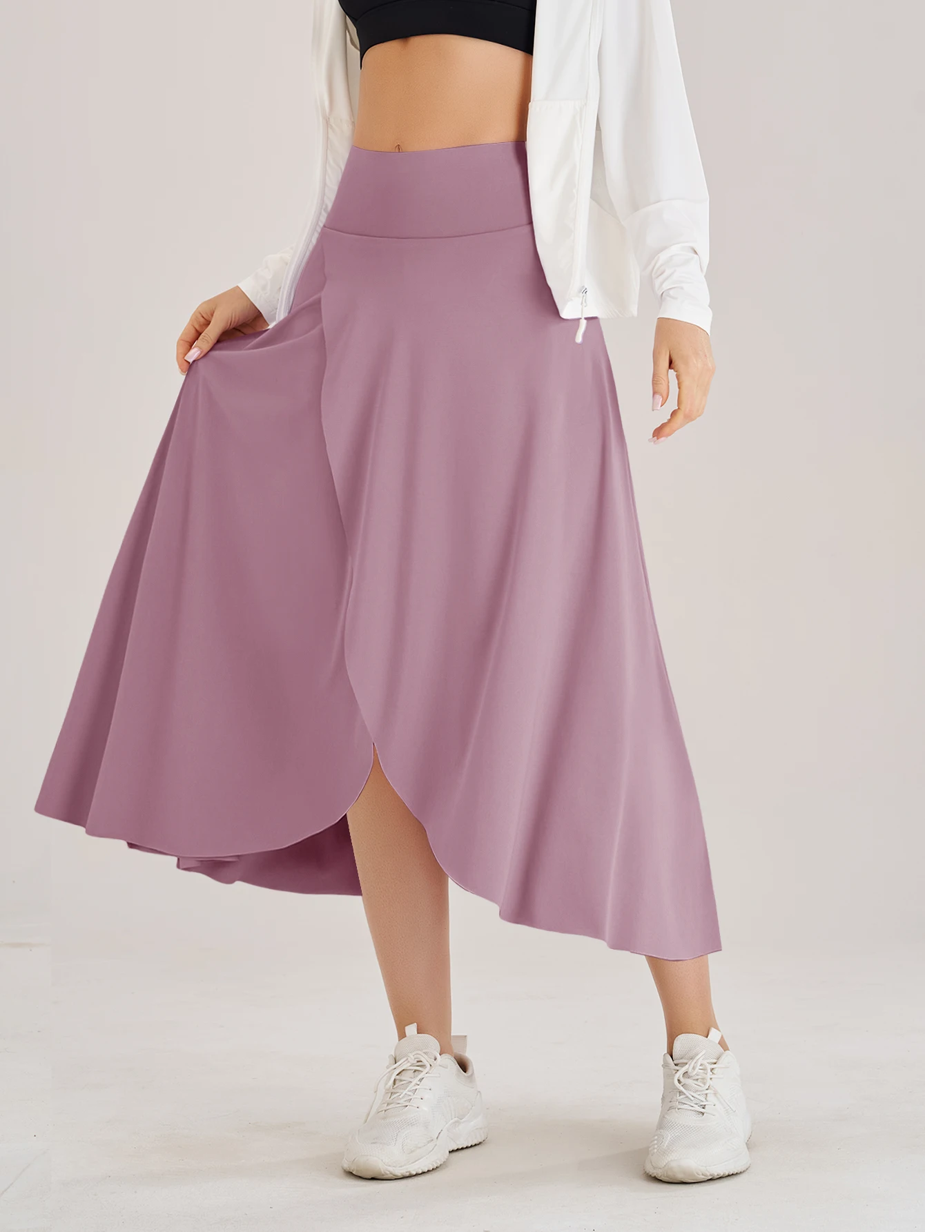 Lady Yoga Tennis Skorts Shorts with Side Pockets and an Opening at the Waist Long dress Fitness Sportswear Workout For Women