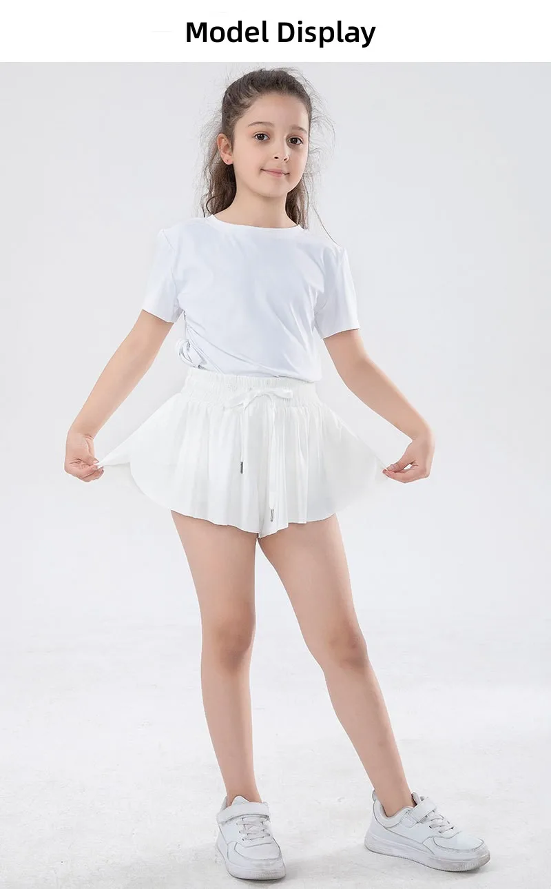 Girls Flowy Shorts Butterfly Shorts With Pocket 2-in-1 Athletic Biker Running 5-12 Years For Kids Active Workout Sports Tennis