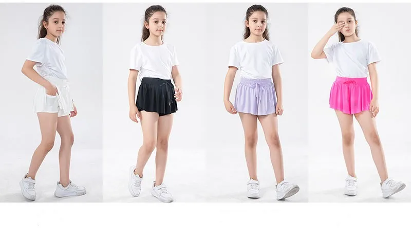 Girls Flowy Shorts Butterfly Shorts With Pocket 2-in-1 Athletic Biker Running 5-12 Years For Kids Active Workout Sports Tennis