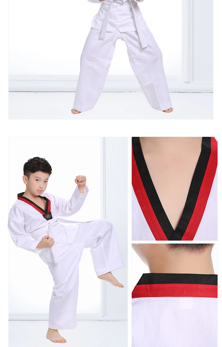 2022 TKD Costumes Clothing White Taekwondo Uniforms WTF Karate Judo Dobok Clothes Children Adult Unisex Long Sleeve Gi Uniform