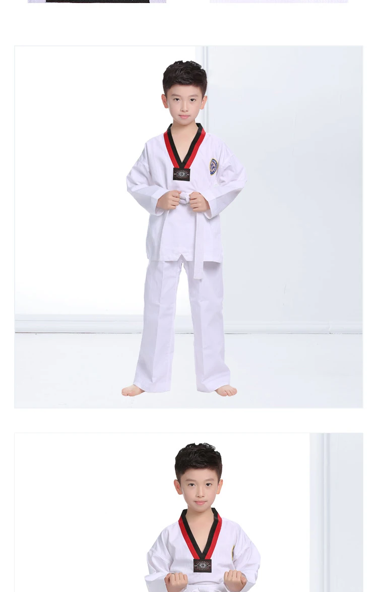 2022 TKD Costumes Clothing White Taekwondo Uniforms WTF Karate Judo Dobok Clothes Children Adult Unisex Long Sleeve Gi Uniform