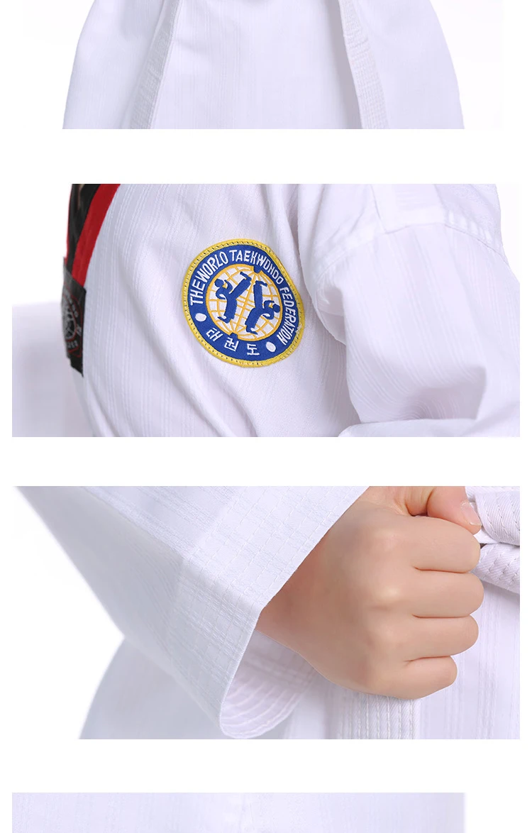 2022 TKD Costumes Clothing White Taekwondo Uniforms WTF Karate Judo Dobok Clothes Children Adult Unisex Long Sleeve Gi Uniform