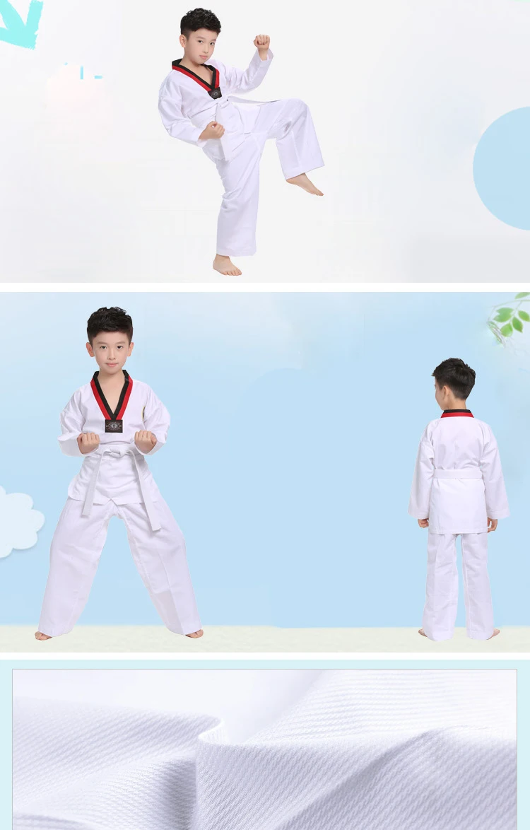 2022 TKD Costumes Clothing White Taekwondo Uniforms WTF Karate Judo Dobok Clothes Children Adult Unisex Long Sleeve Gi Uniform
