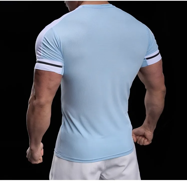2025 Spring Summer Men's Running Training Sports Gym Fitness Top Quick Dry Breathable High Elastic Short Sleeve T-shirt Men