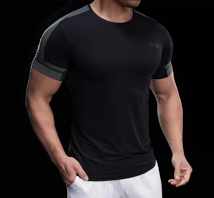 2025 Spring Summer Men's Running Training Sports Gym Fitness Top Quick Dry Breathable High Elastic Short Sleeve T-shirt Men
