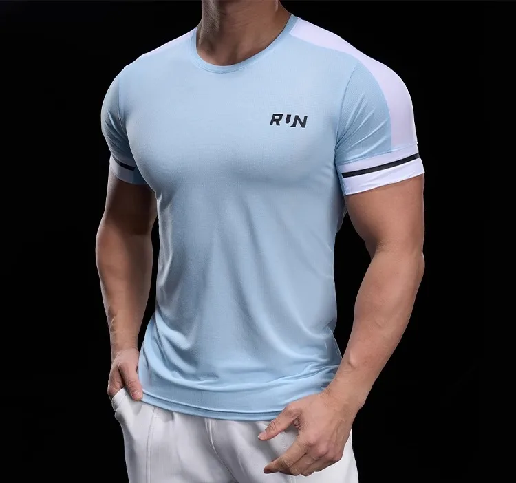 2025 Spring Summer Men's Running Training Sports Gym Fitness Top Quick Dry Breathable High Elastic Short Sleeve T-shirt Men
