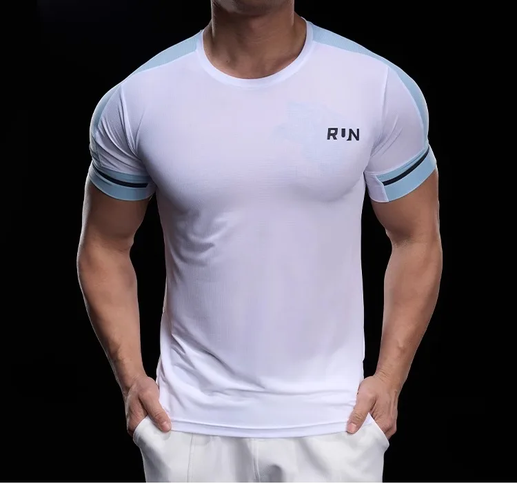 2025 Spring Summer Men's Running Training Sports Gym Fitness Top Quick Dry Breathable High Elastic Short Sleeve T-shirt Men
