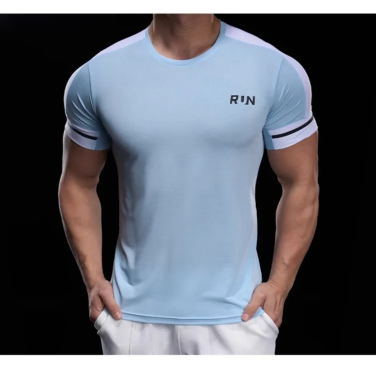 2025 Spring Summer Men's Running Training Sports Gym Fitness Top Quick Dry Breathable High Elastic Short Sleeve T-shirt Men