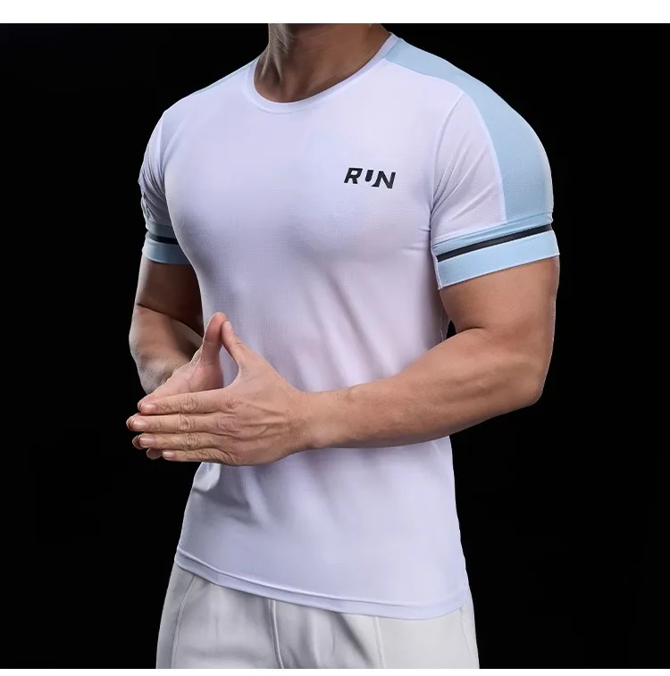 2025 Spring Summer Men's Running Training Sports Gym Fitness Top Quick Dry Breathable High Elastic Short Sleeve T-shirt Men