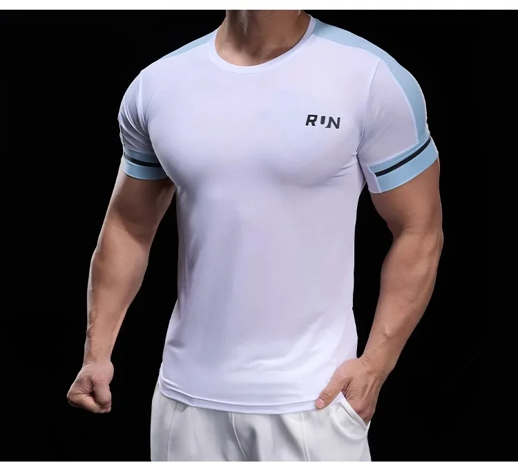 2025 Spring Summer Men's Running Training Sports Gym Fitness Top Quick Dry Breathable High Elastic Short Sleeve T-shirt Men