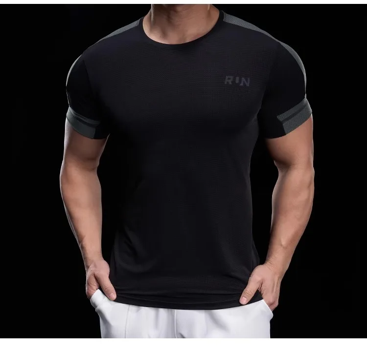 2025 Spring Summer Men's Running Training Sports Gym Fitness Top Quick Dry Breathable High Elastic Short Sleeve T-shirt Men