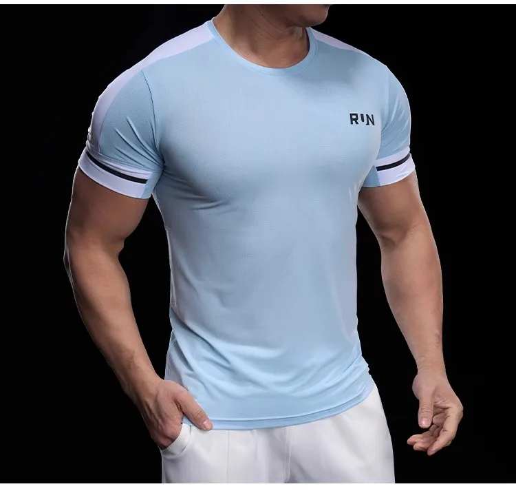 2025 Spring Summer Men's Running Training Sports Gym Fitness Top Quick Dry Breathable High Elastic Short Sleeve T-shirt Men