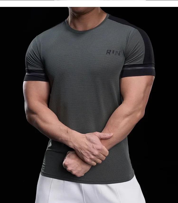 2025 Spring Summer Men's Running Training Sports Gym Fitness Top Quick Dry Breathable High Elastic Short Sleeve T-shirt Men