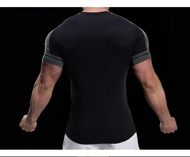 2025 Spring Summer Men's Running Training Sports Gym Fitness Top Quick Dry Breathable High Elastic Short Sleeve T-shirt Men