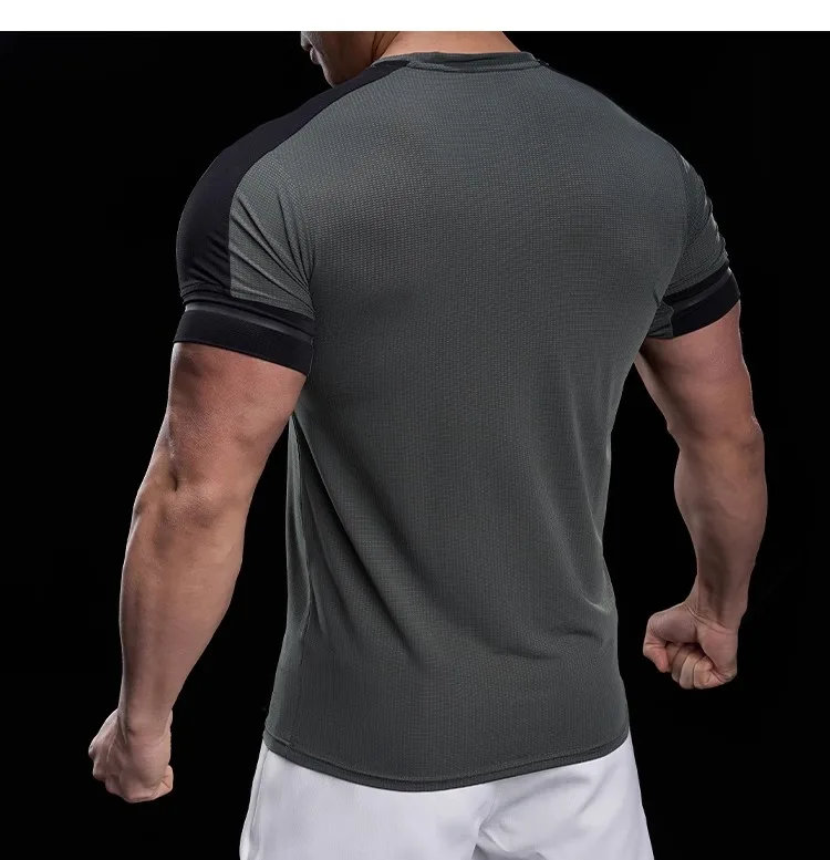 2025 Spring Summer Men's Running Training Sports Gym Fitness Top Quick Dry Breathable High Elastic Short Sleeve T-shirt Men