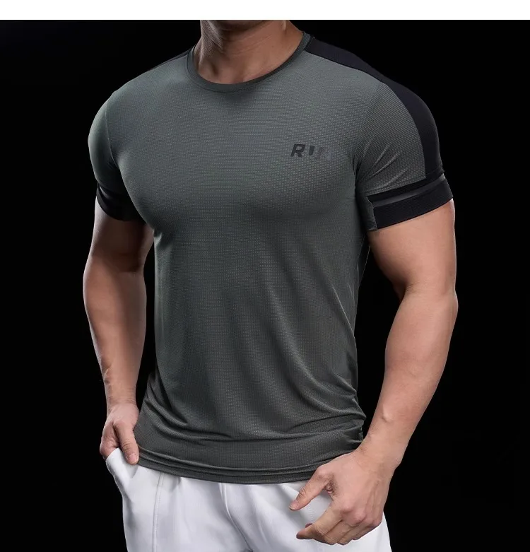 2025 Spring Summer Men's Running Training Sports Gym Fitness Top Quick Dry Breathable High Elastic Short Sleeve T-shirt Men