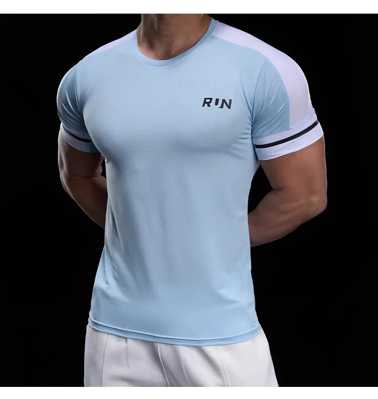 2025 Spring Summer Men's Running Training Sports Gym Fitness Top Quick Dry Breathable High Elastic Short Sleeve T-shirt Men