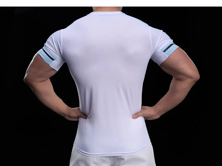 2025 Spring Summer Men's Running Training Sports Gym Fitness Top Quick Dry Breathable High Elastic Short Sleeve T-shirt Men