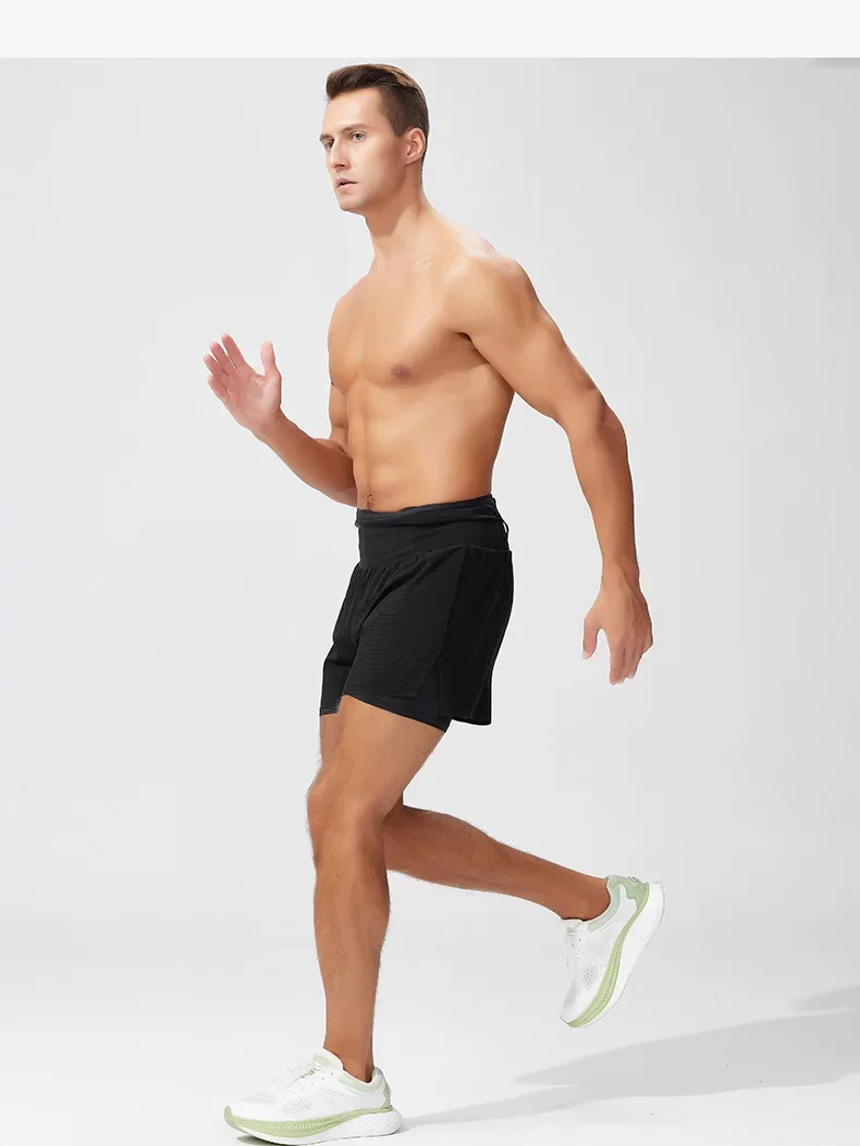 Double Deck Sports Shorts Men 2 in 1 Marathon Fitness Running Shorts Male Short Gym Man Basketball Workout Pants Multi-pocket