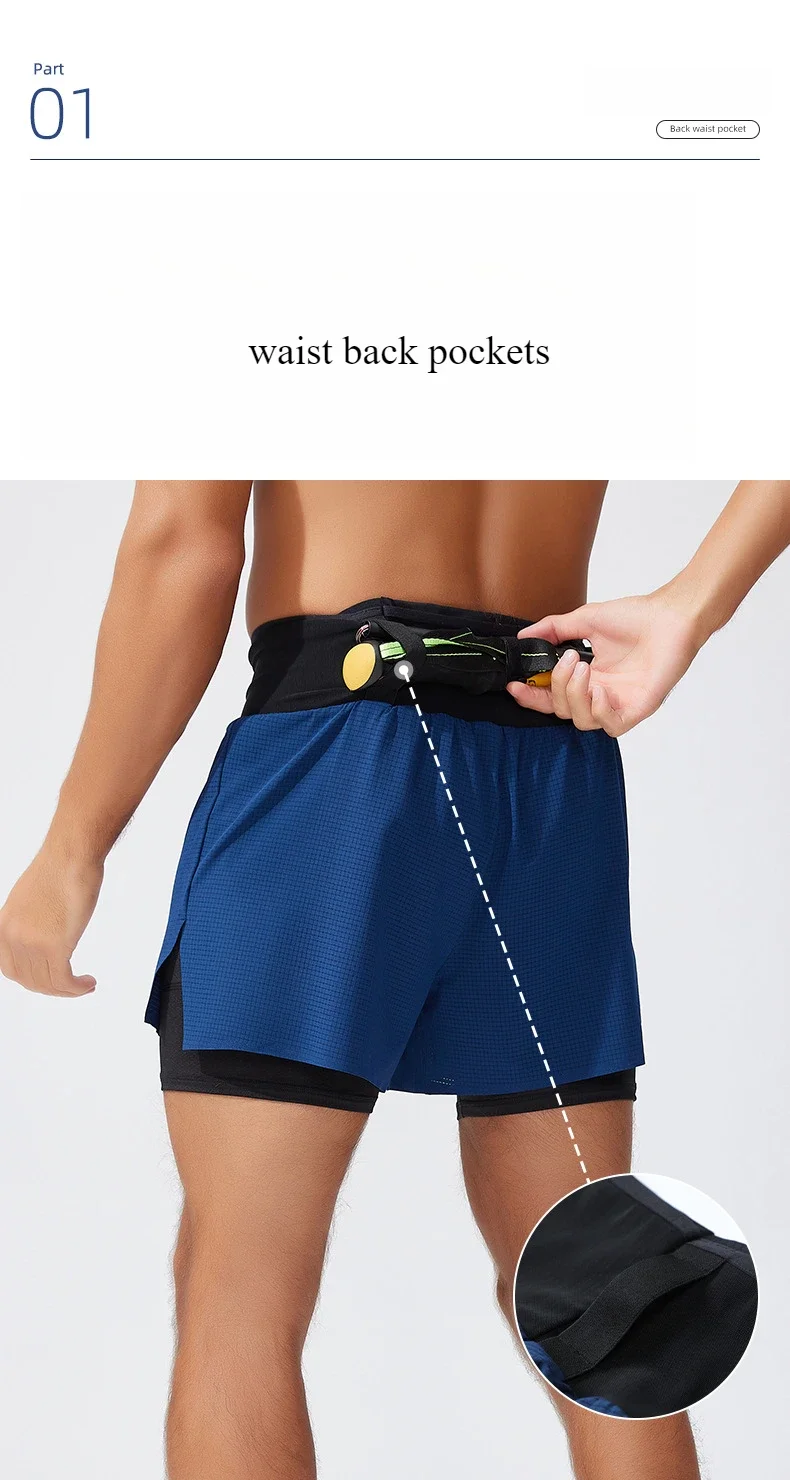 Double Deck Sports Shorts Men 2 in 1 Marathon Fitness Running Shorts Male Short Gym Man Basketball Workout Pants Multi-pocket