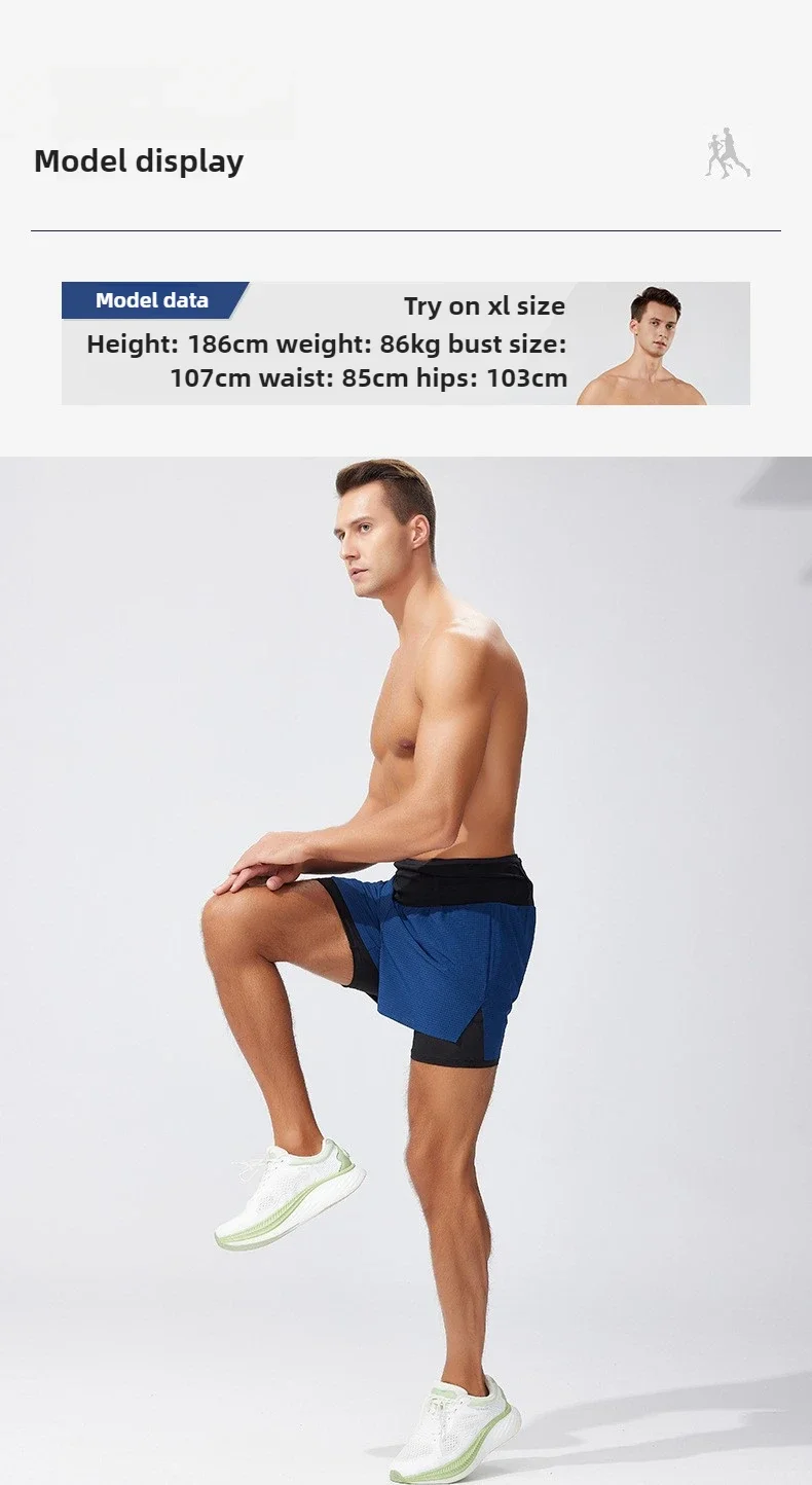 Double Deck Sports Shorts Men 2 in 1 Marathon Fitness Running Shorts Male Short Gym Man Basketball Workout Pants Multi-pocket