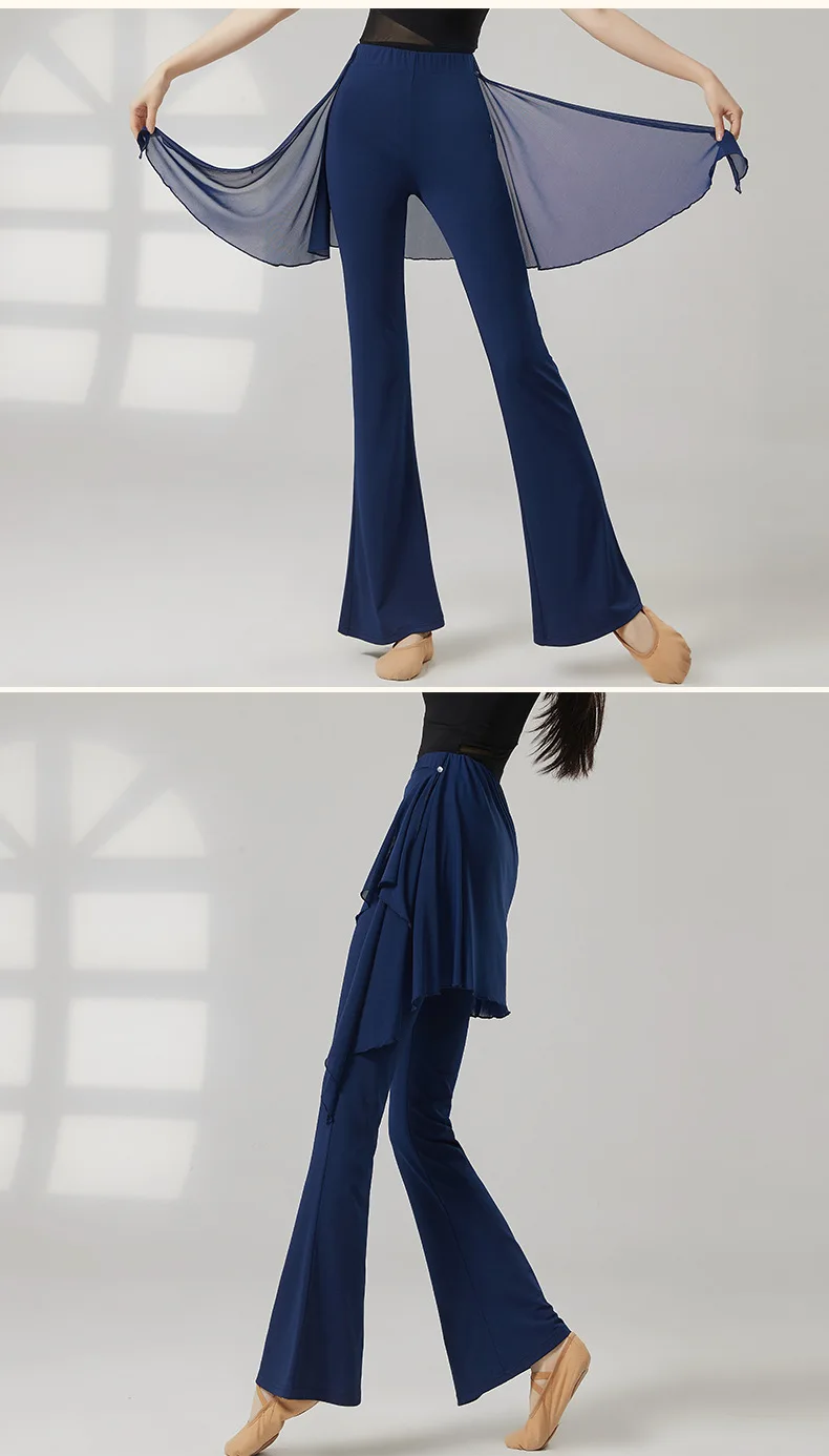 Women Yoga Pants Mesh Hip Cover Modern Dance Flare Leg Practice Pants Breathable Skin Friendly Classical Dancing Trouser Fitness