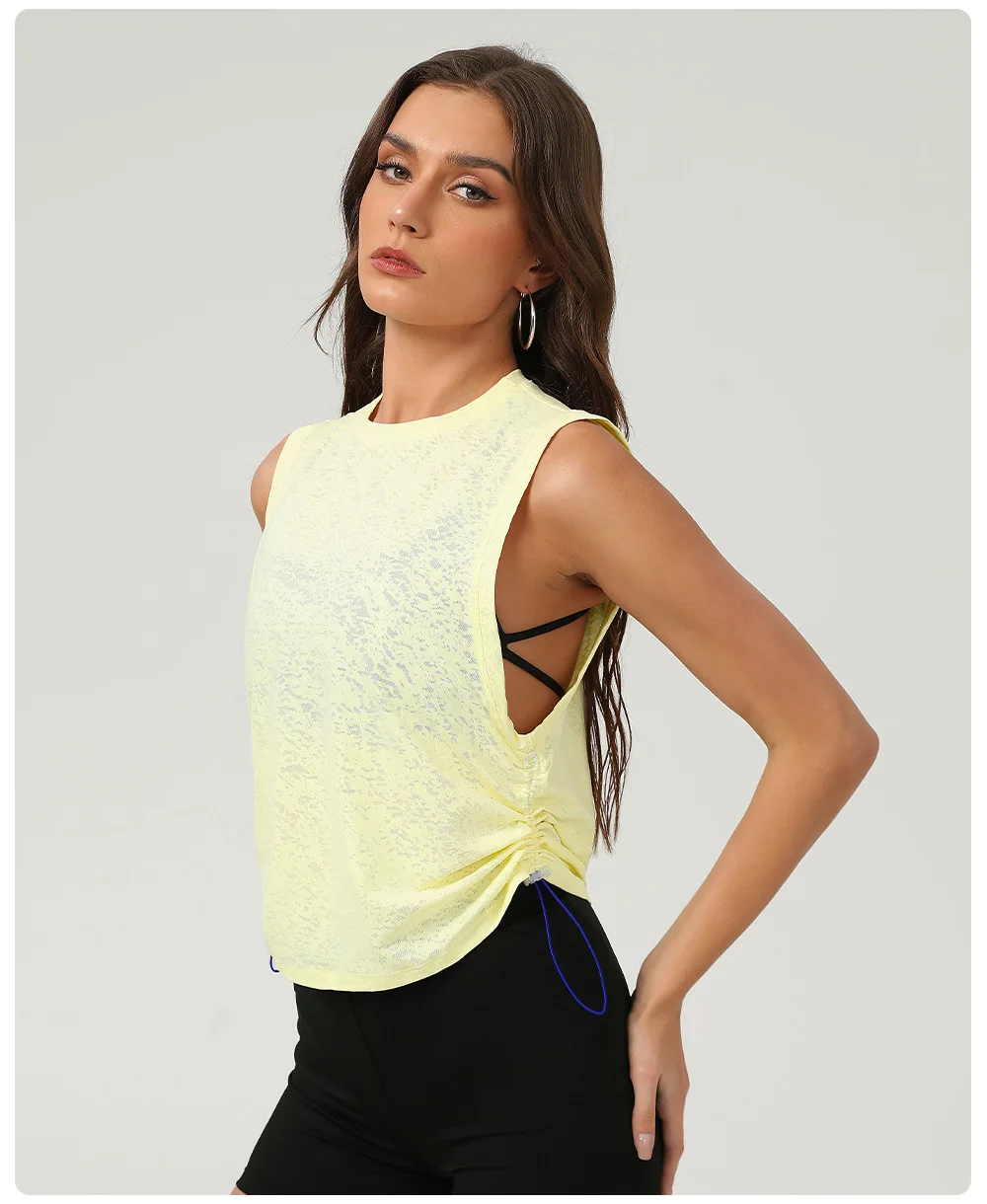 Women Sleeveless Yoga Shirt Summer Solid Color Loose Running Top Breathable Quick Dry Gym Vest Female Sportswear Workout Clothes