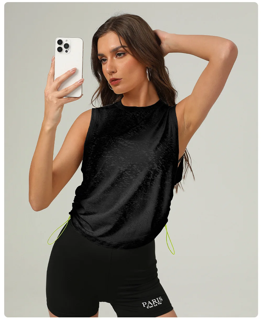 Women Sleeveless Yoga Shirt Summer Solid Color Loose Running Top Breathable Quick Dry Gym Vest Female Sportswear Workout Clothes