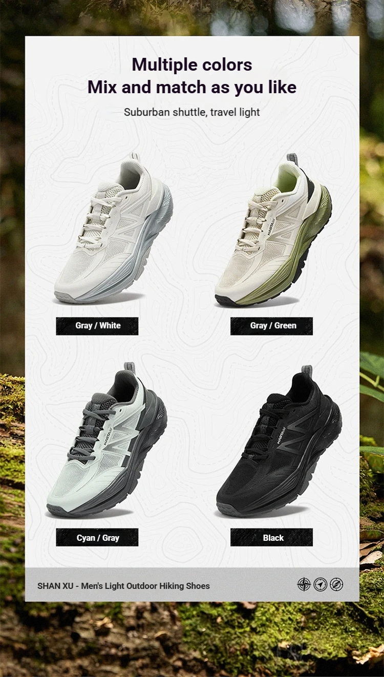 361 Degrees Shanxu Men Outdoor Hiking Shoes Soft Lightweight Breathable Wear-resistant Rubber Anti-slip Male Sneakers 672623302