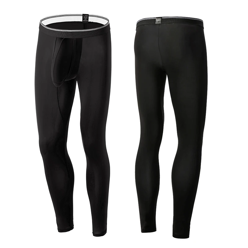 Men's Fitness Leggings Ice Silk Sexy Bullet Separation Pants Bulge Pouch Breathable Sport Quick Dry Tight Trousers