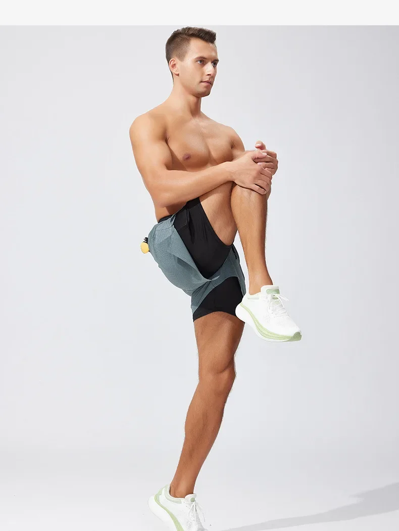 Running Shorts Male 2 in 1 Marathon Fitness Short Gym Man Basketball Workout Pants Multi-pocket Double Deck Sports Shorts Men