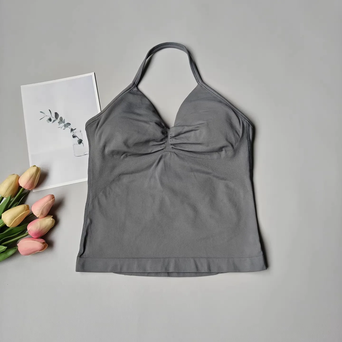 No Logo Women's Longline Strappy Backless Gym Tank Top, Scrunch Open Back Sports Bra, Workout Top for Running & Yoga