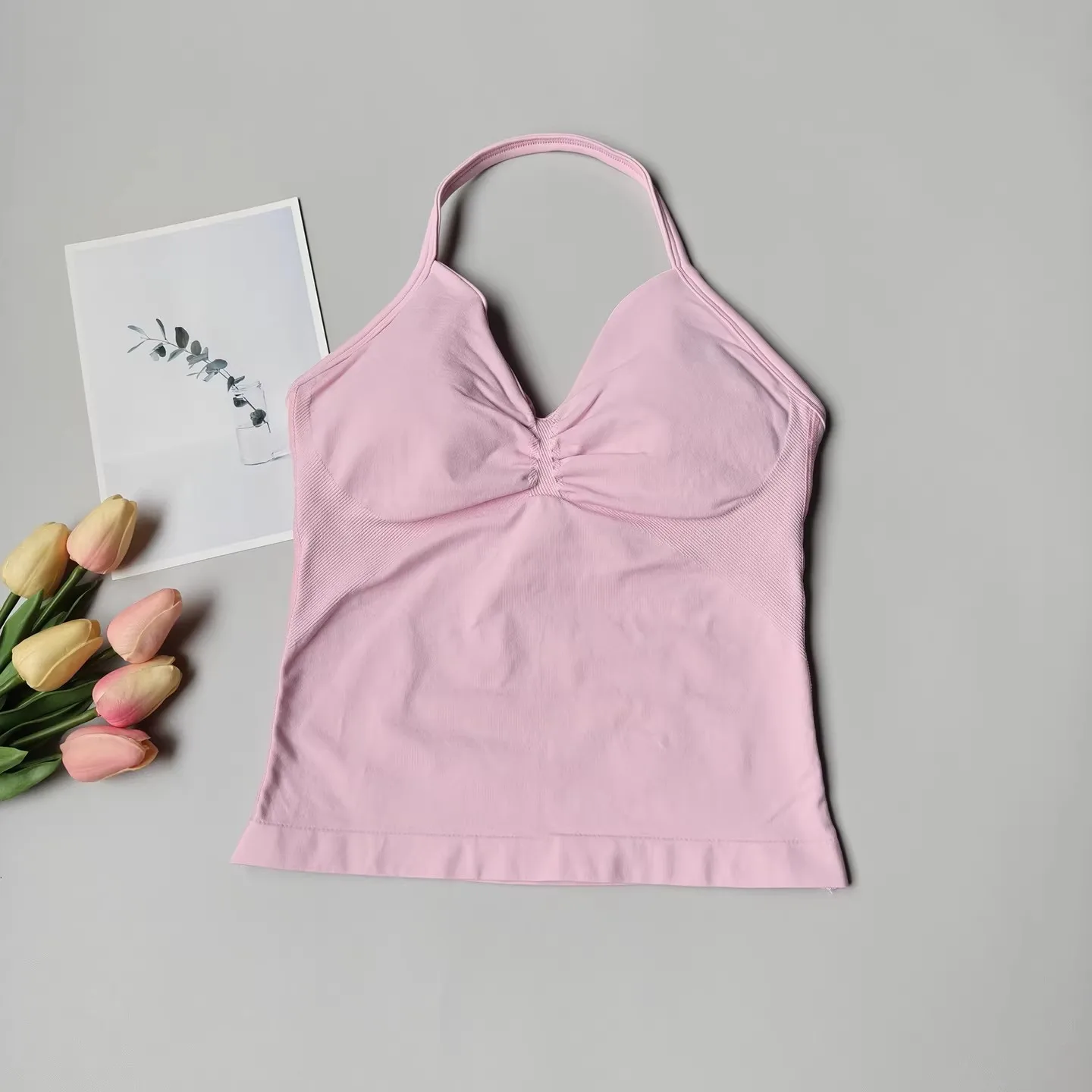 No Logo Women's Longline Strappy Backless Gym Tank Top, Scrunch Open Back Sports Bra, Workout Top for Running & Yoga