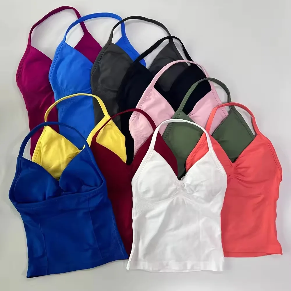 No Logo Women's Longline Strappy Backless Gym Tank Top, Scrunch Open Back Sports Bra, Workout Top for Running & Yoga