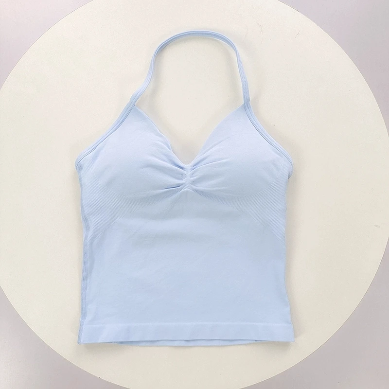 No Logo Women's Longline Strappy Backless Gym Tank Top, Scrunch Open Back Sports Bra, Workout Top for Running & Yoga