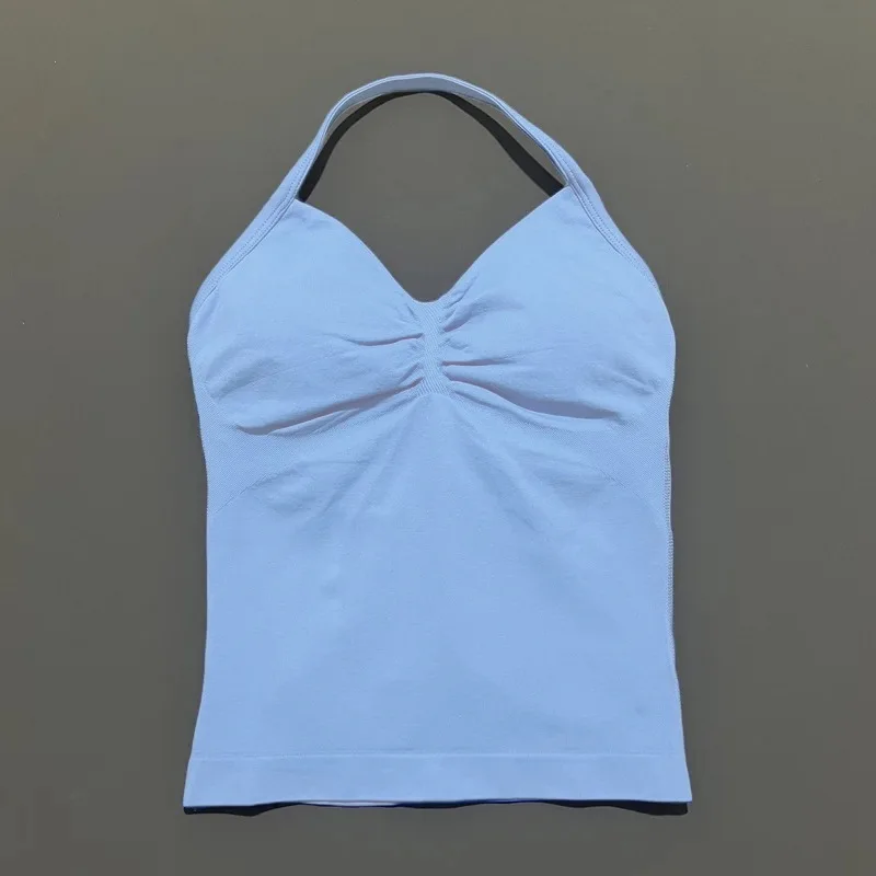 No Logo Women's Longline Strappy Backless Gym Tank Top, Scrunch Open Back Sports Bra, Workout Top for Running & Yoga
