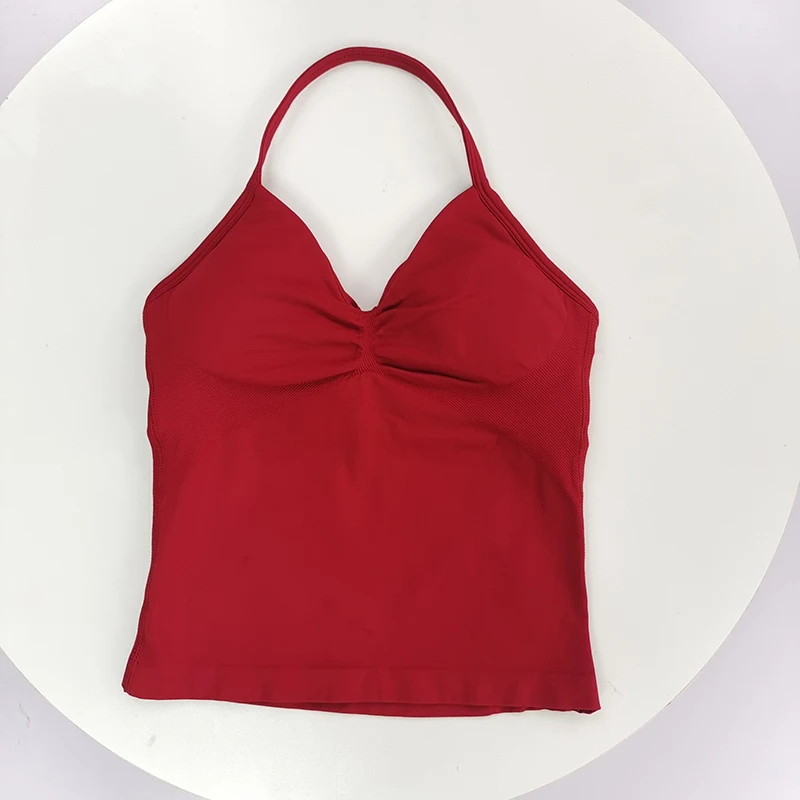 No Logo Women's Longline Strappy Backless Gym Tank Top, Scrunch Open Back Sports Bra, Workout Top for Running & Yoga