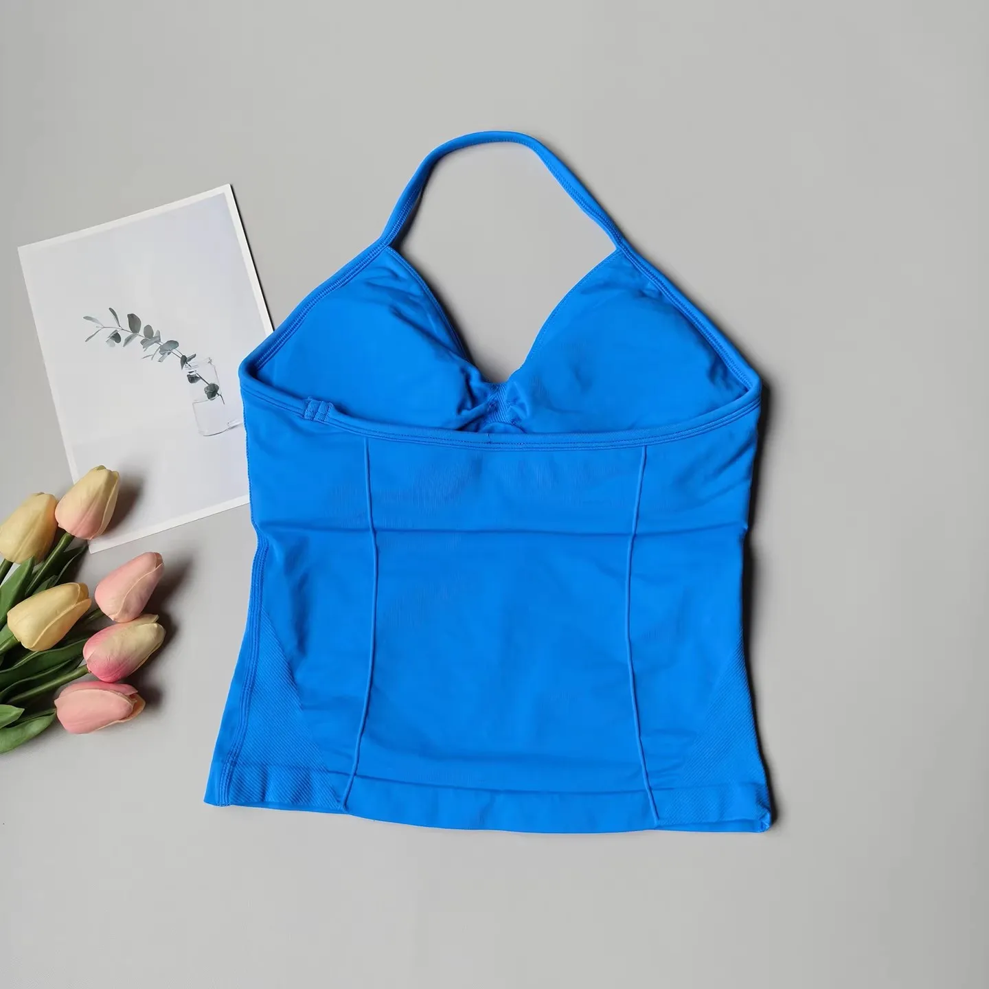 No Logo Women's Longline Strappy Backless Gym Tank Top, Scrunch Open Back Sports Bra, Workout Top for Running & Yoga