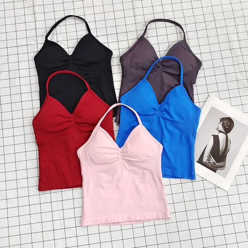 No Logo Women's Longline Strappy Backless Gym Tank Top, Scrunch Open Back Sports Bra, Workout Top for Running & Yoga