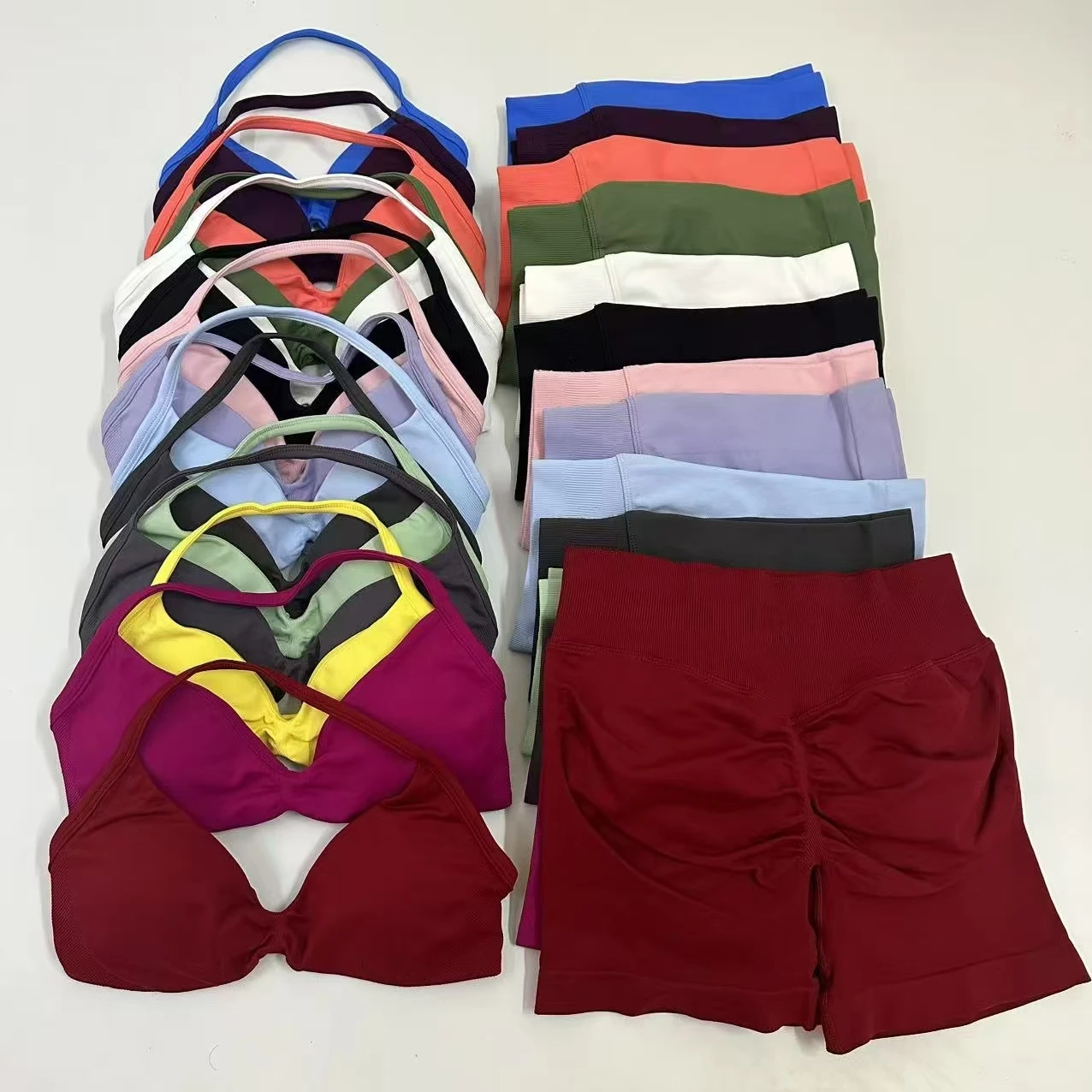 Yoga Gym Set 2 Piece Women Strappy Yoga Bra Top Workout Scrunch Shorts Sports Suit Fitness Clothes Seamless Yoga Set