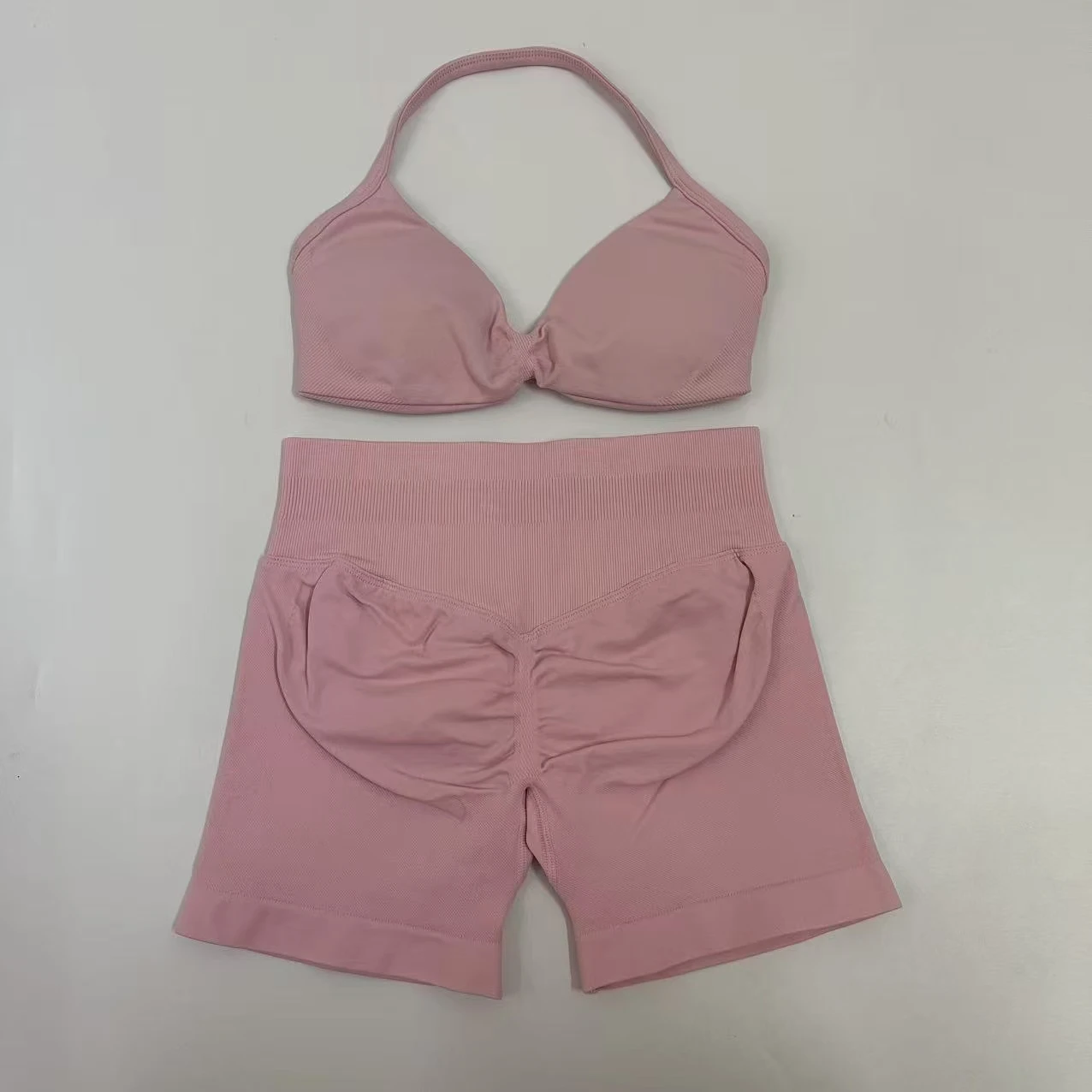 Yoga Gym Set 2 Piece Women Strappy Yoga Bra Top Workout Scrunch Shorts Sports Suit Fitness Clothes Seamless Yoga Set