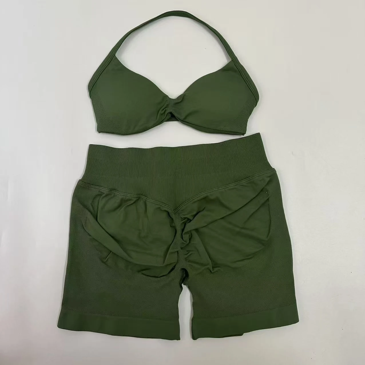 Yoga Gym Set 2 Piece Women Strappy Yoga Bra Top Workout Scrunch Shorts Sports Suit Fitness Clothes Seamless Yoga Set