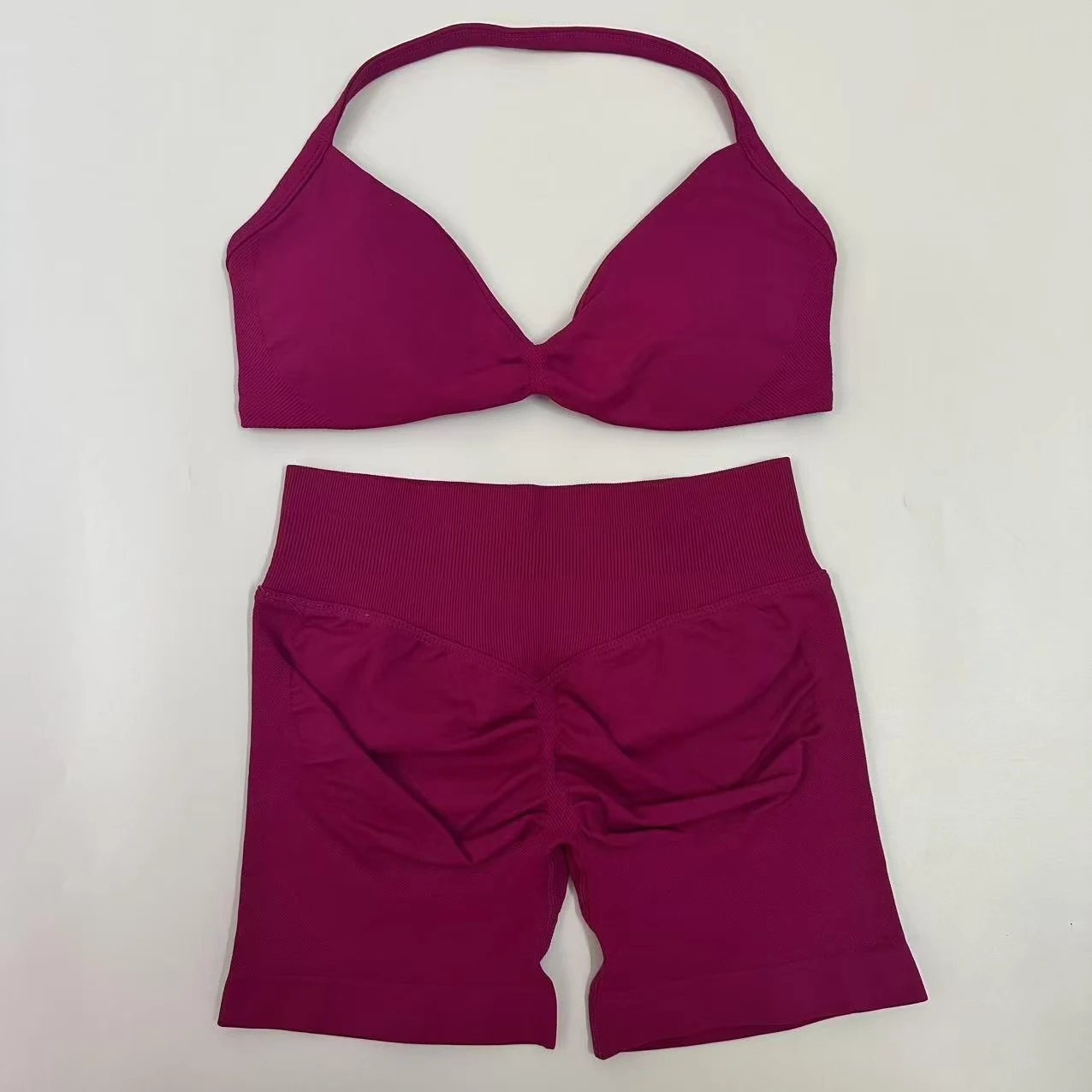 Yoga Gym Set 2 Piece Women Strappy Yoga Bra Top Workout Scrunch Shorts Sports Suit Fitness Clothes Seamless Yoga Set