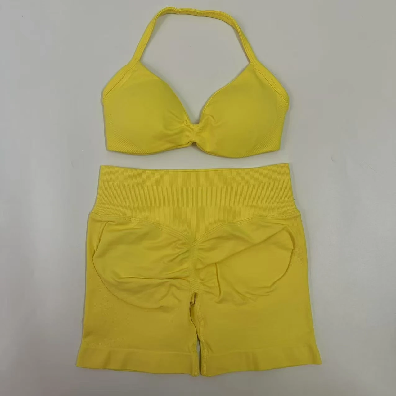 Yoga Gym Set 2 Piece Women Strappy Yoga Bra Top Workout Scrunch Shorts Sports Suit Fitness Clothes Seamless Yoga Set