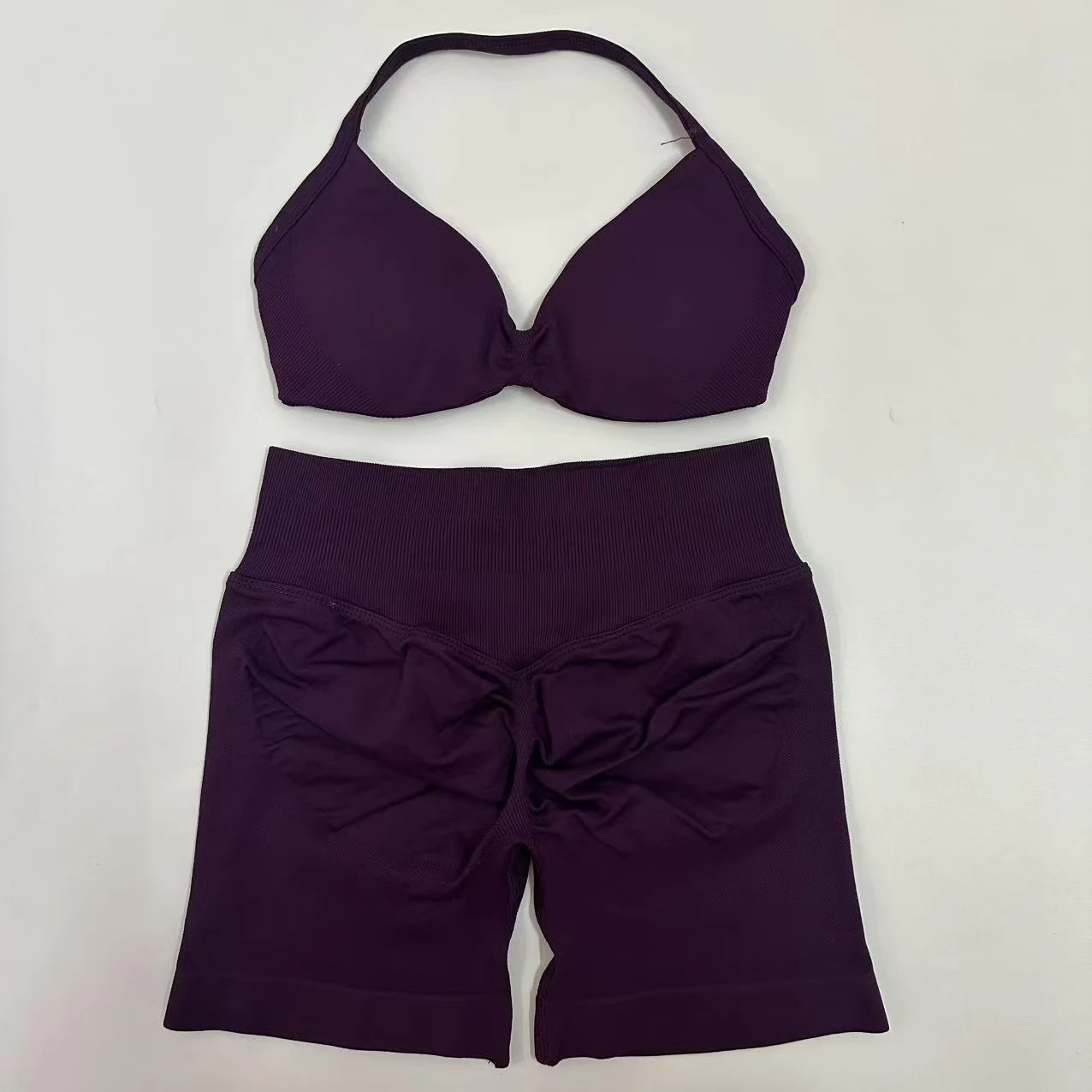 Yoga Gym Set 2 Piece Women Strappy Yoga Bra Top Workout Scrunch Shorts Sports Suit Fitness Clothes Seamless Yoga Set